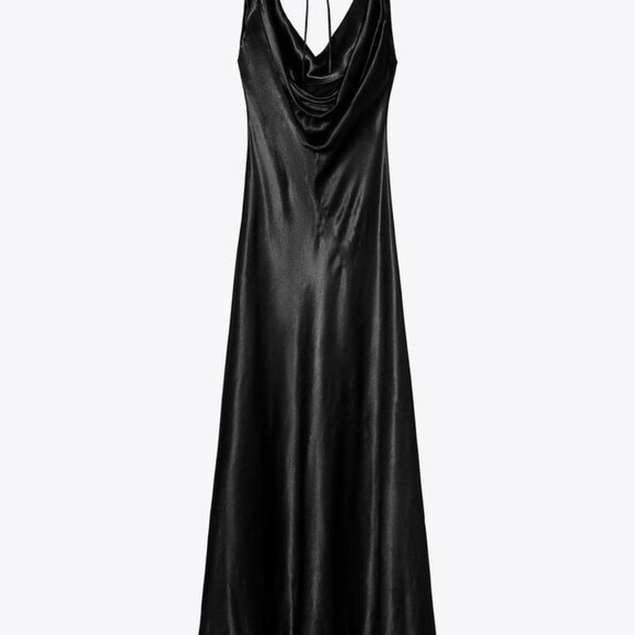 ZARA Black Satin Long Dress - Picture 4 of 6